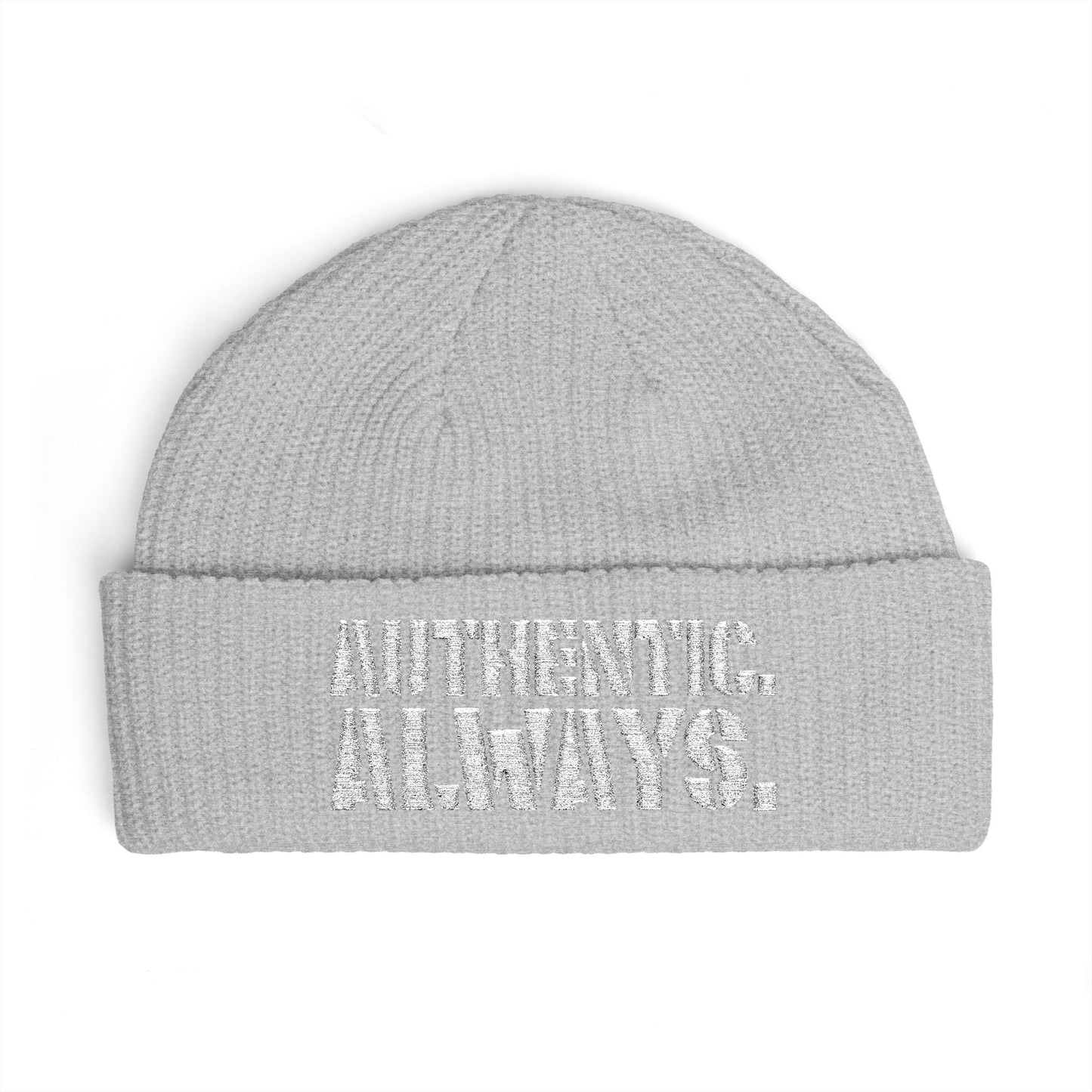 Authentic Always Cuff Beanie — Knit Winter Hat with Bold Text