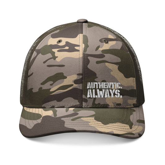 Camouflage Trucker Hat with 'ANTHERS ALWAYS' Embroidery - Outdoor Gear, Camo Hat, Stylish Cap, Gift for Him, Perfect for Fishing & Camping