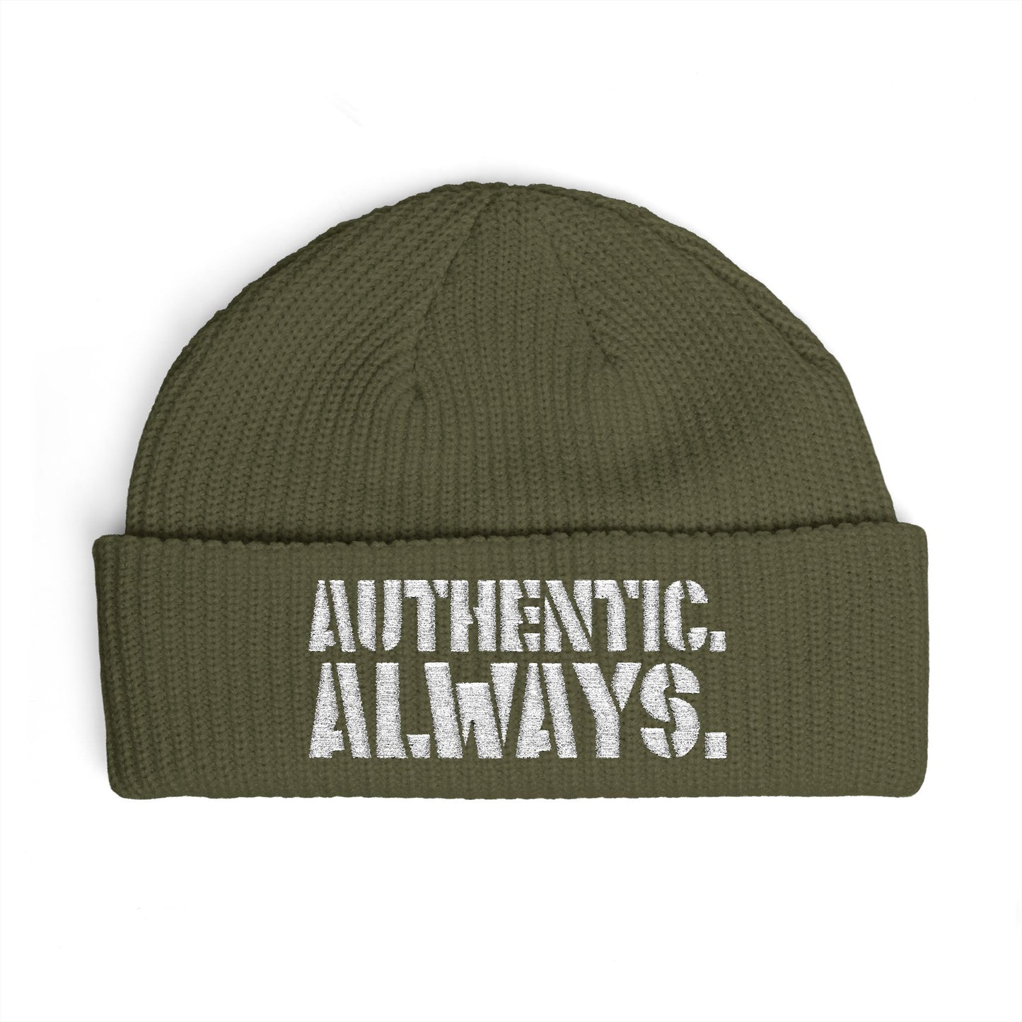 Authentic Always Cuff Beanie — Knit Winter Hat with Bold Text
