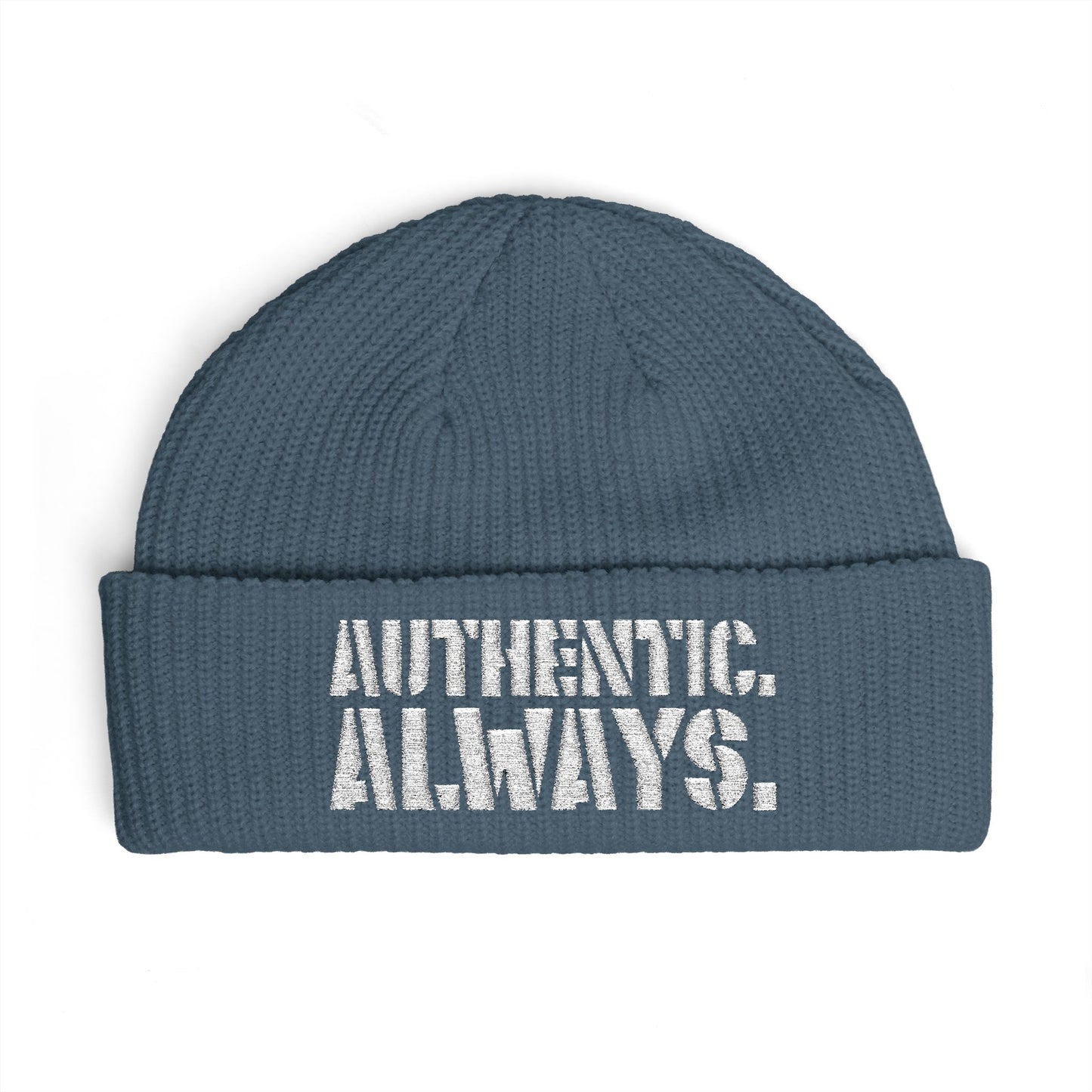 Authentic Always Cuff Beanie — Knit Winter Hat with Bold Text