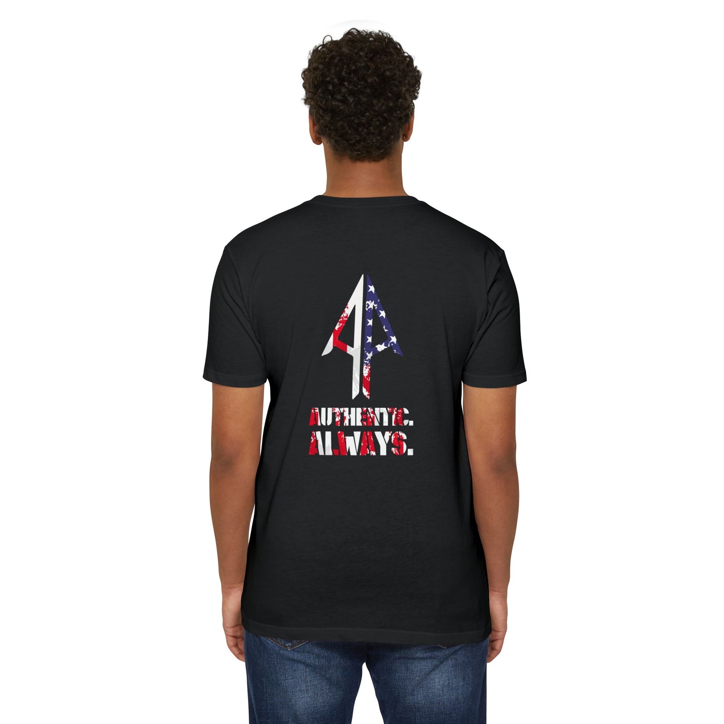 Authentic Always T-Shirt — American Flag Arrow Graphic Tee