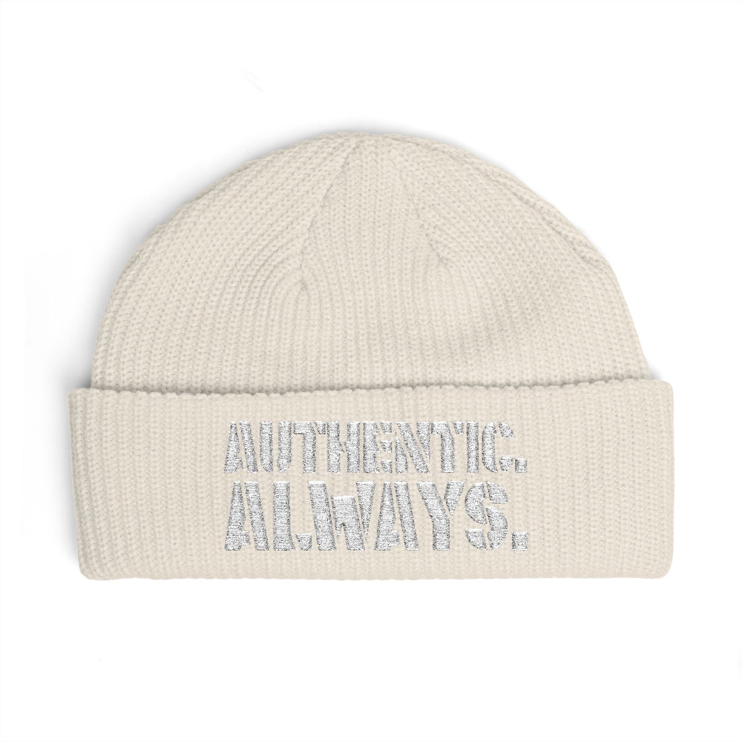 Authentic Always Cuff Beanie — Knit Winter Hat with Bold Text
